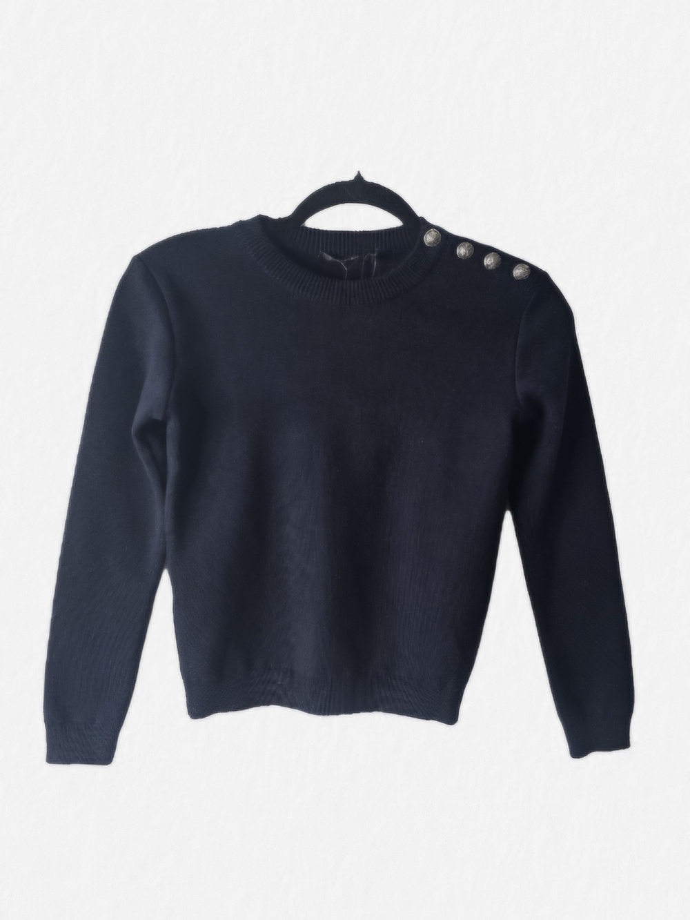 Balmain Black Long Sleeve Crop Sweater with Shoulder Buttons